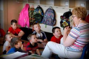 Teacher with preschoolers